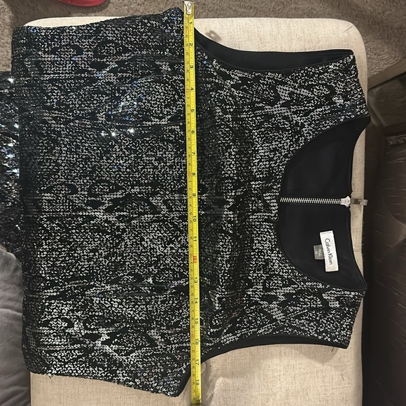 Calvin Klein Womens Black Velvet Sequined Cocktail Dress - Picture 11 of 13